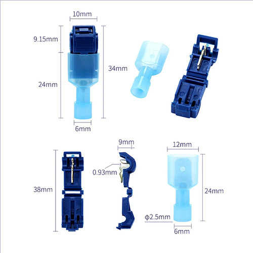 50x Conector Derivação Tipo T Azul 1,5 A 2,5mm Emenda Rápida