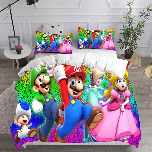 Juego De Ropa De Cama Individual Cute Mario Y Princess Peach