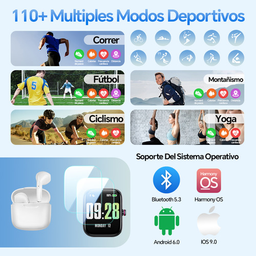 Reloj Smartwatch Con Alexa, Llamadas Bluetooth, Notificaciones De Apps, Fotos Personalizadas + Juegos + Calculadora | Incluye Audífonos, 2 Micas, 2 Correas | Regalos Para Padre, Madre, Esposa o Esposo