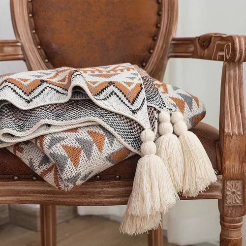 Manta Decorativa Tejida Para Sillon Piecera Cama Bohemia