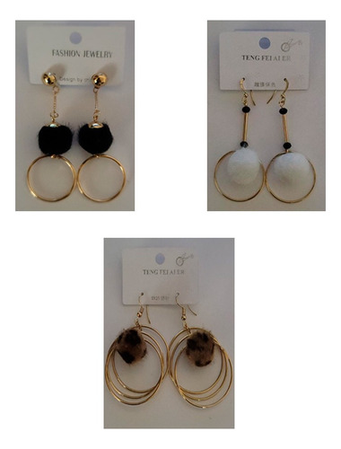 Aretes 3 Pares Pendientes Para Mujer Dama