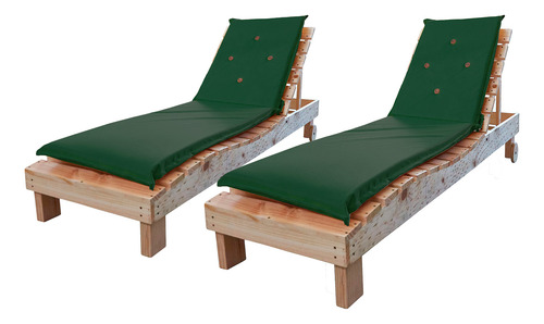 Reposeras Terraza Y Mesa Madera / Cojin Verde
