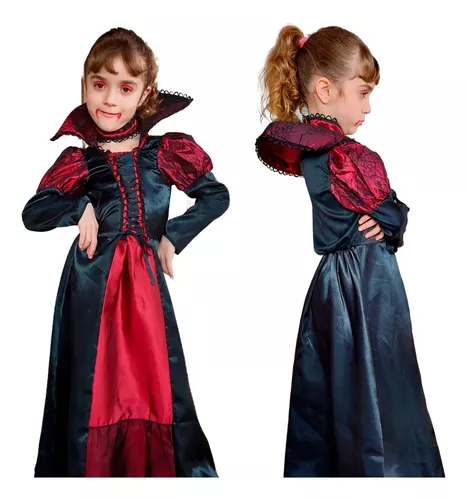 Fantasia Vampira Infantil de Halloween Vestido Super Luxo e