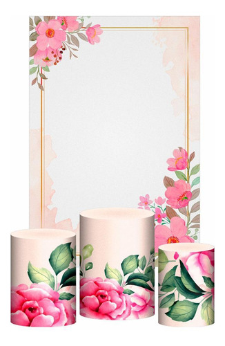 Kit Casado Floral Trio Capa Cilindro Retangular Tecido