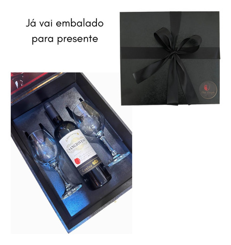 Kit Premium Vinho Tinho 750ml P/ Presente 2 Taças Vidro Wine