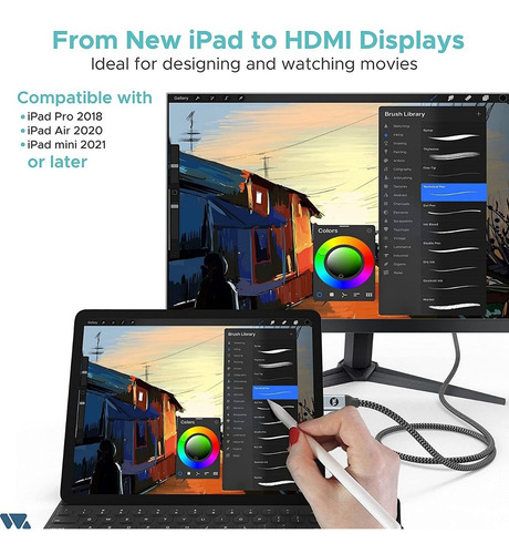 Cable Usb C A Hdmi 4k, Warrky Thunderbolt 3 A Hdmi iPad Pro
