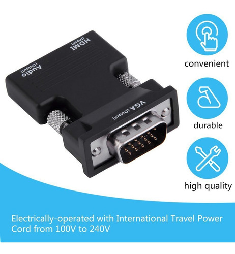 Hdmi Fêmea Para Vga Macho Conversor+adaptador De Áudio