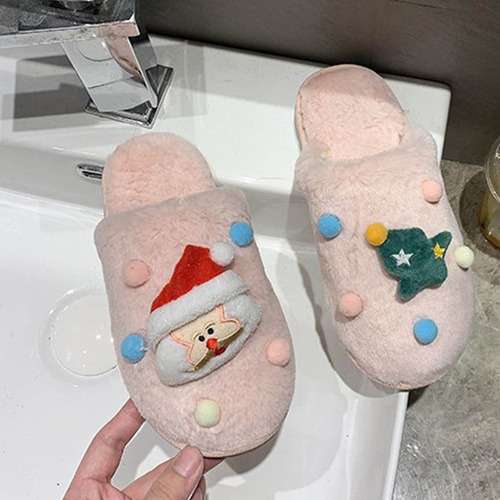 Sandalias Borrosas De Papá Noel Para Mujer, Acogedoras Y Pel