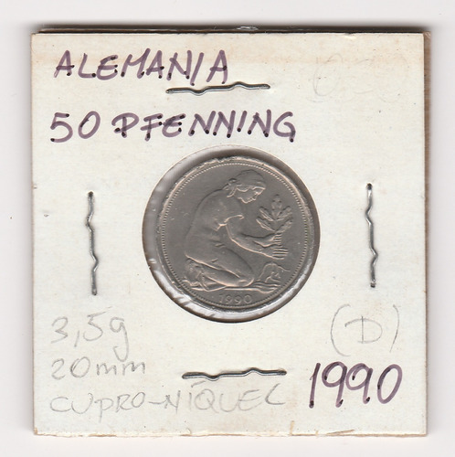 Moneda Alemania 50 Pfennig 1990 (d) Vf