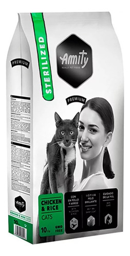 Amity Premium Pollo Y Arroz Para Gatos Esterilizados 10kg