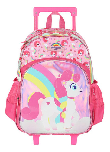 Mochila De Rodinhas Sem Alça Luxcel Up4you Unicórnio Pink Cor Rosa