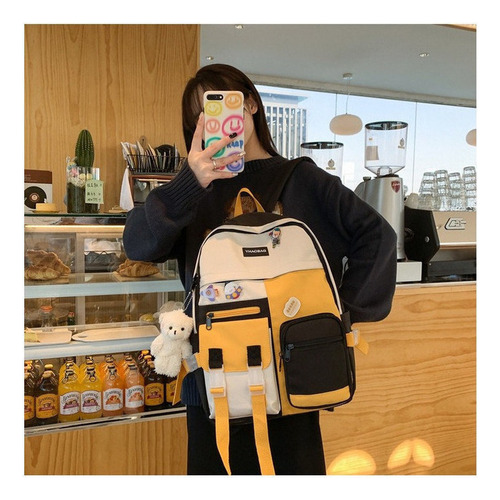 Mochila Versión Coreana De Casual Gran Capacidad Bolsa Color Negro
