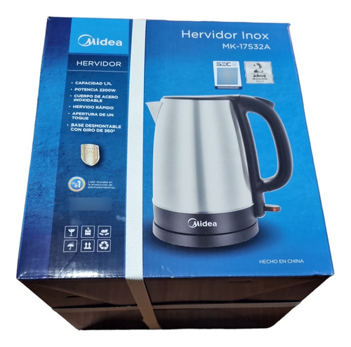 Hervidor Midea 1.7 Litros 2200w Cuerpo Acero Inox Base 360