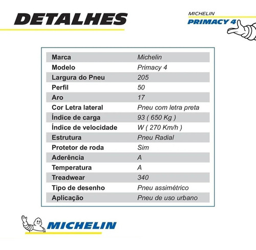 Pneu Michelin Primacy 4 Lt 205/50r17 93 W