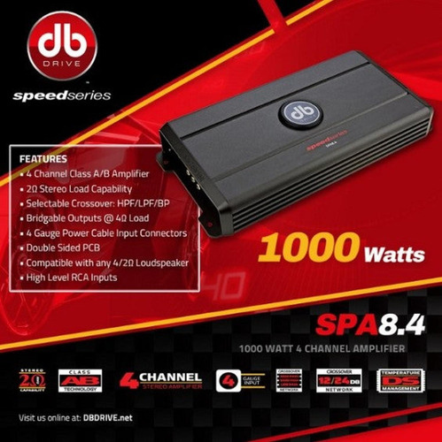 Amplificador Db Drive Spa8.4 De 1000w 4 Ch Clase Ab 2 Ohms C