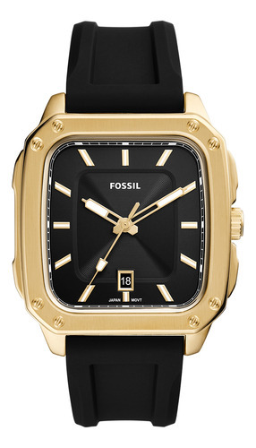 Relógio masculino Fossil Fs5981, cor da pulseira de inscrição: preto, cor do bisel, cor de fundo dourado, cor de fundo, preto