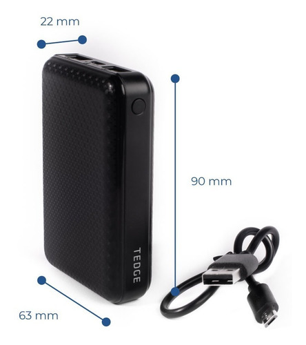 Imagen 8 de 10 de Cargador Batería Portátil Powerbank 2 Usb 10000 Mah Tedge