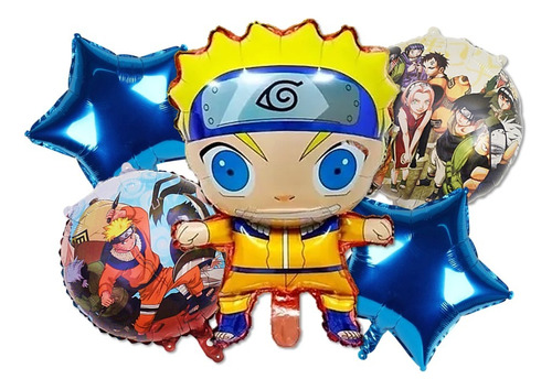 Bouquet 5 Globos Naruto 60cm 3d+4metalizados 45cm Decoracion