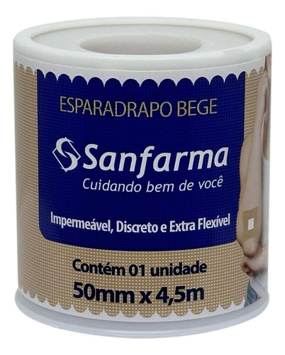 Esparadrapo Impermeavel Bege Sanfarma 50mm X 4,5m 12 Unid