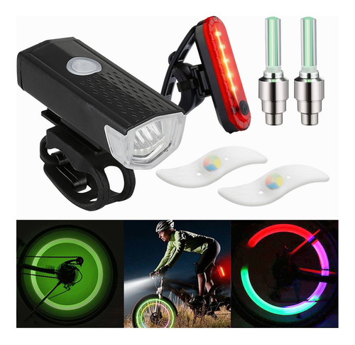 6pz Luz Bicicleta Accesorios Usb Recargable Delantera Traser