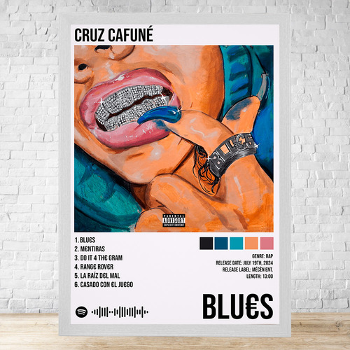 Cuadro Cruz Cafuné Blu_s 30x40 Con Vidrio Y Marco C867 Blanco Clasico