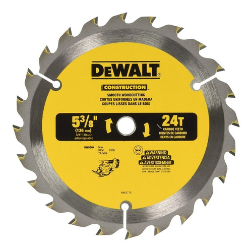 Disco Sierra 5-3/8 24 Dientes Flecha 10mm Dewalt Dw9054