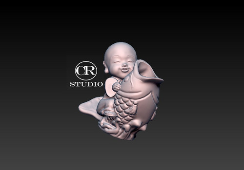 Maceta Baby Buda Y Pez- Figura Plastica