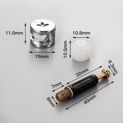 100 Set Tornillo Minifix O Mini Fix 40mm, 3 En 1