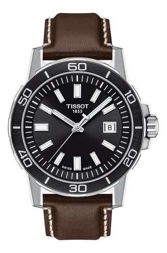 Reloj Tissot 1256101605100 Super Sport Hombre Cuero Cla Color Del Fondo Negro Color De La Malla Marrón Color Del Bisel Negro