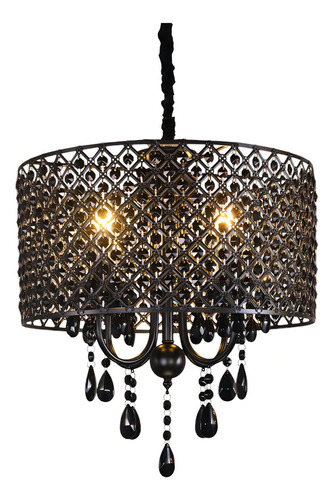 Lampara Candil De Cristal D'gala Iluminacion Dg3023 Tambor Estructura Negro