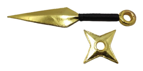 Imagen 3 de 3 de Naruto Shuriken Y Kunai Plastico Dorado Arma Ninja Sasuke