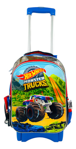 Mochila De Carrito Hot Wheels Keepack Original Primaria Monster Trucks