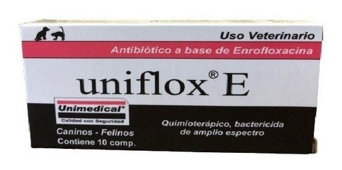 Uniflox E  Antibiótico Enrofloxacina Unimedical 10 Comp