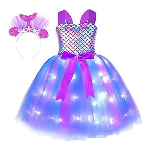 Chicas Sirena Tutu Dress Dress Princess Traje Led Light...