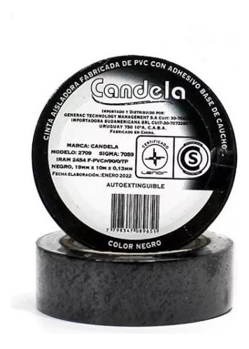 Cinta Aisladora Negra Candela X 20 Mts Pack X 10 Unidades 