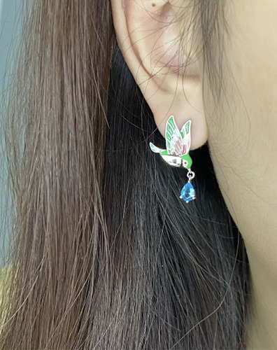 Aretes De Colibrí Tipo Broquel Chapado En Plata Ley 925 Con