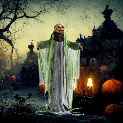 Halloween Pumpkin Head Monster Haunted House Front Door