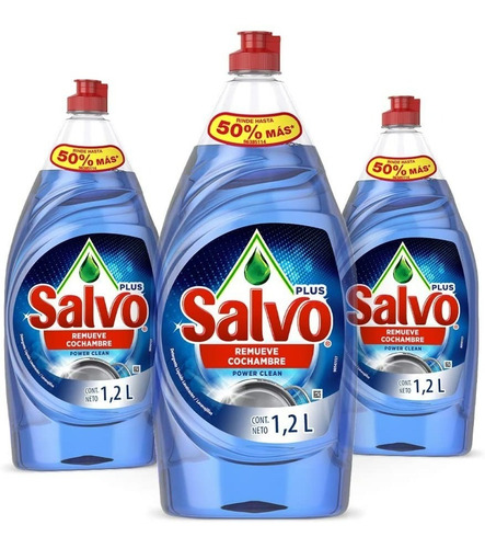 Pack 3 Lava Trastes Líquido Salvo Plus Power Clean 1.2 L C/u