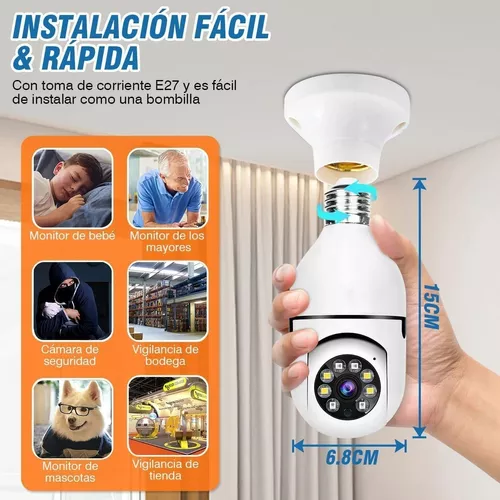 WIFI Bombilla Camara De Seguridad Para Casa Vision Nocturna Vigilancia Foco  Luz