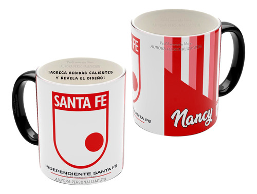 Mug Taza Pocillo Mágico Santa Fe Con Nombre Termico