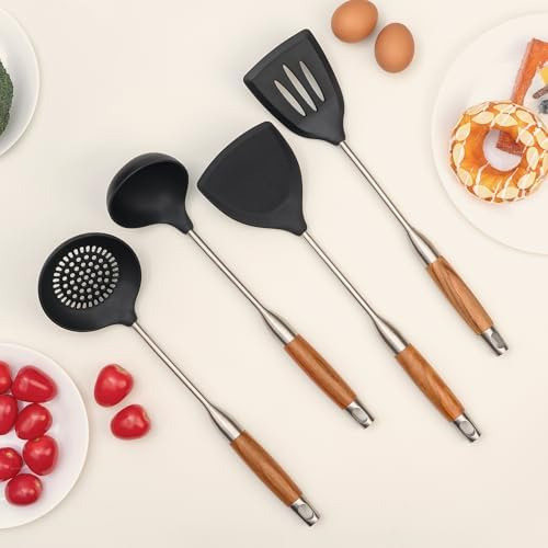 Espátula Wok De Silicona, Espátulas Ranuradas, Cucharón, Jue