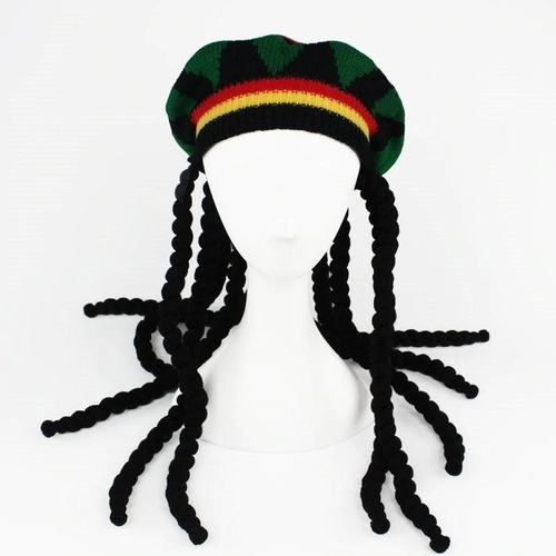 Peluca Rastafari Con Rastas Y Reggae De Bob Marley, Color Ne