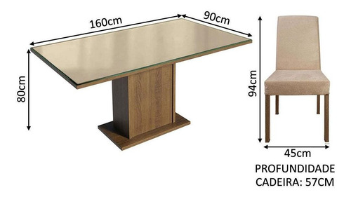Juego Comedor Mesa Tapa Vidrio 6 Sillas Alexis Madesa Color Marron/Crema/Imperial