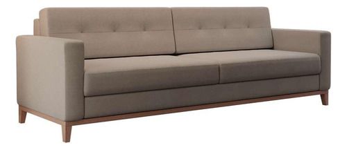Sofá 3 Lugares Living Base De Madeira Linho Cotton Bege 2... Cor Marrom-claro