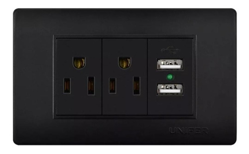 Toma Corriente Doble + Doble Usb Modular Negra