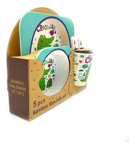 5 Set De Vajilla De Fibra De Bambú De Caricatura Para Niños