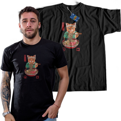 Remera De Remera Gato Comiendo - Fideos - Ramen Japon