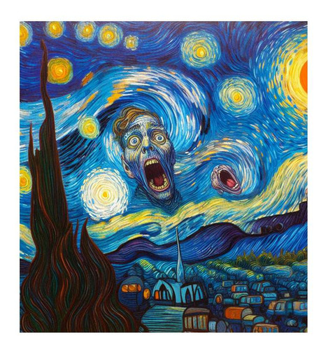 Vinilo 100x100cm El Grito Van Gogh Noche Estrellada Psy 2 M1