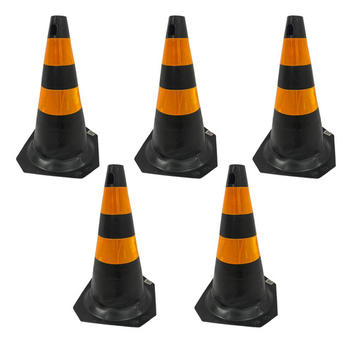 Kit 5 Cone Borracha Flexível De Sinalização Refletivo 50cm