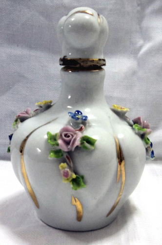 Antiguo Perfumero Potiche Porcelana Con Flores G7